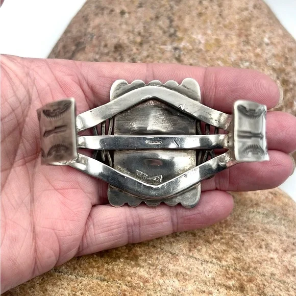 Navajo Fred Harvey Southwest Sterling Silver Natural Turquoise Cuff Bracelet 7" - Picture 7 of 8